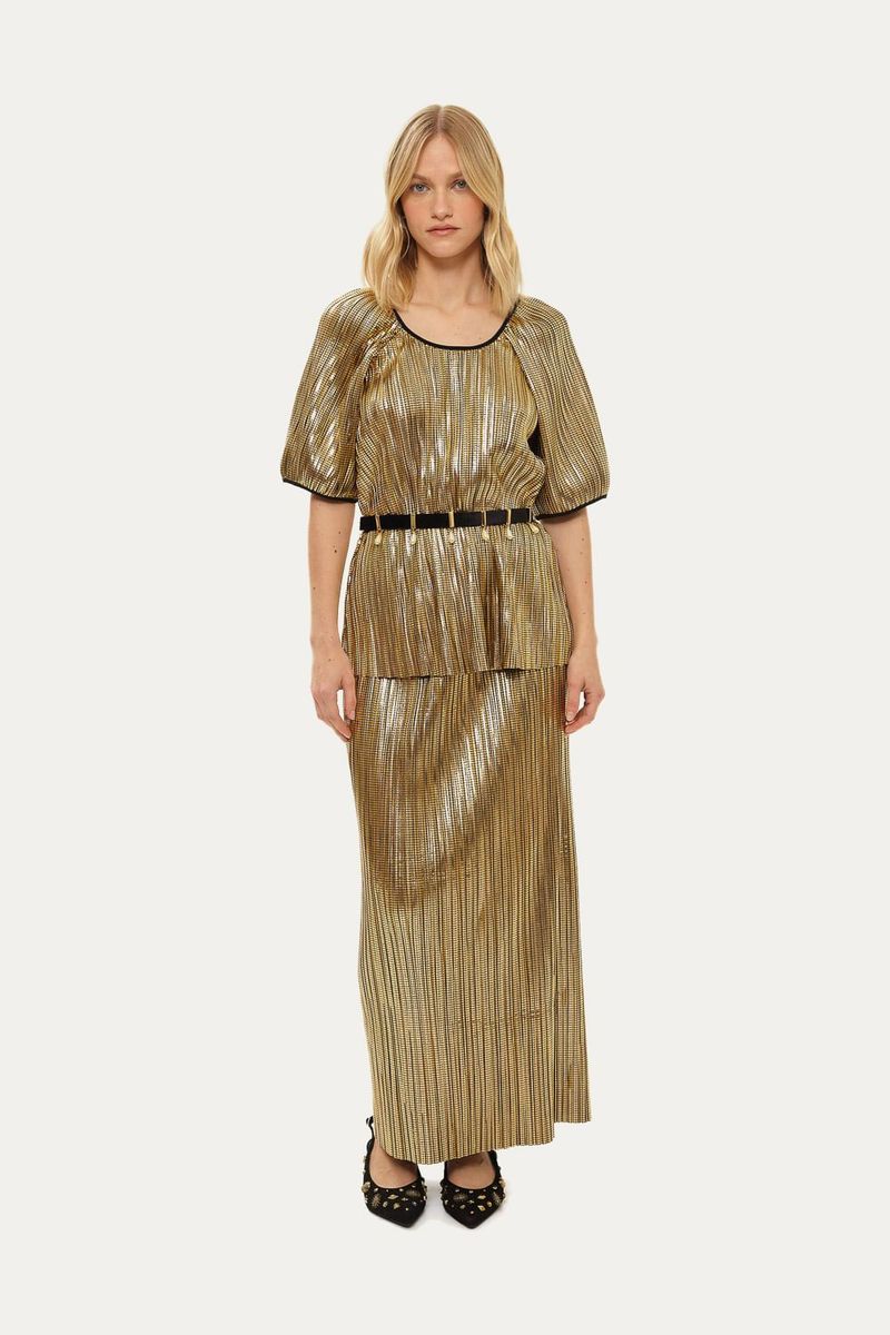 Saia Longa Plissada Missinclof - DOURADO 0