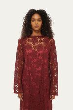 Vestido Mangas Rosa Blanca Linnen - VINHO 1