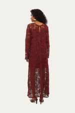 Vestido Mangas Rosa Blanca Linnen - VINHO 2