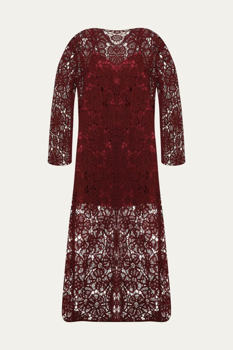 Vestido Mangas Rosa Blanca Linnen - VINHO 3