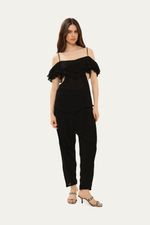 Blusa Manga Curta Ombro A Ombro Crepe Lilly Sarti - PRETO 1