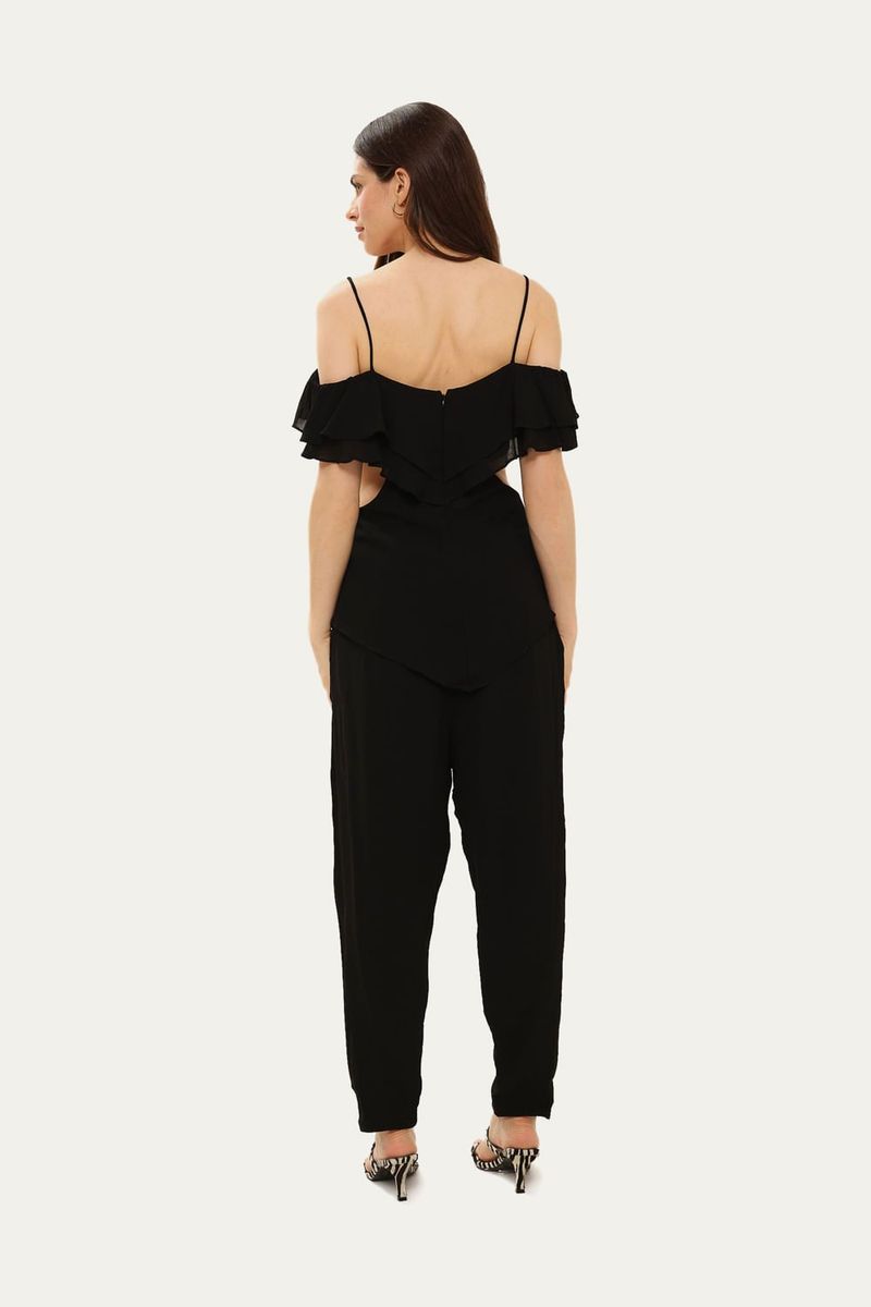 Blusa Manga Curta Ombro A Ombro Crepe Lilly Sarti - PRETO 3