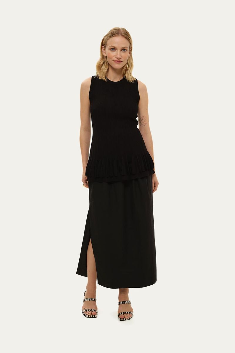 Blusa Manga Curta Tric  Canelado Cone Coven - PRETO 2