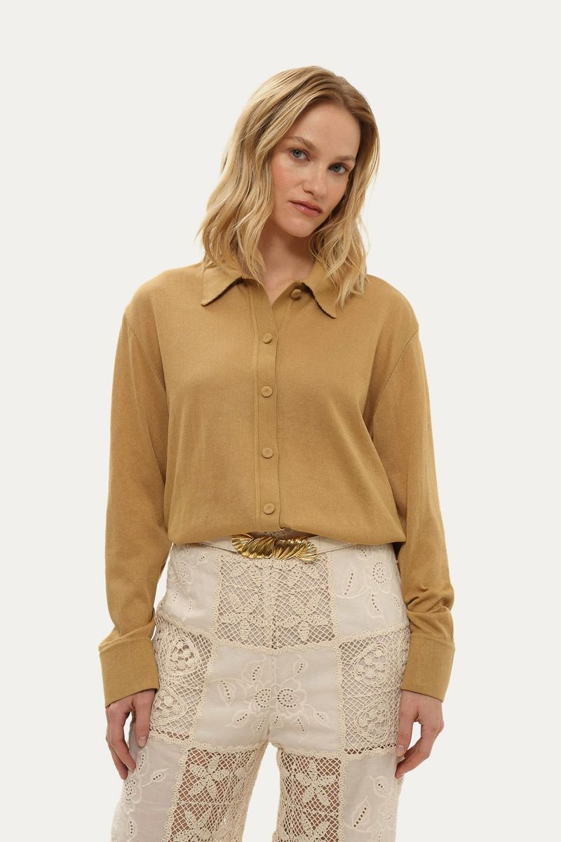 Camisa Manga Longa Tric  Liso Coven - BEGE 1