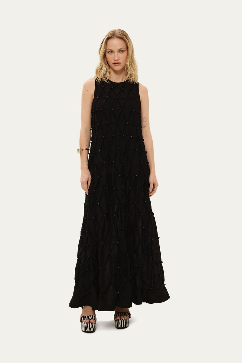 Vestido Longo Tric  Gr o Coven - PRETO 0