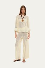 Blusa Manga Longa Rede Com Pregas Tricot Egrey - OFF WHITE 2