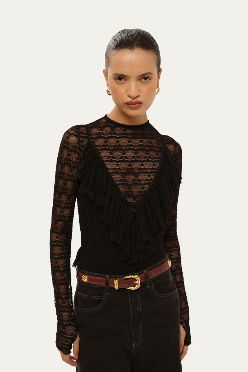 Blusa Segunda Pele Hillon Framed - PRETO 0