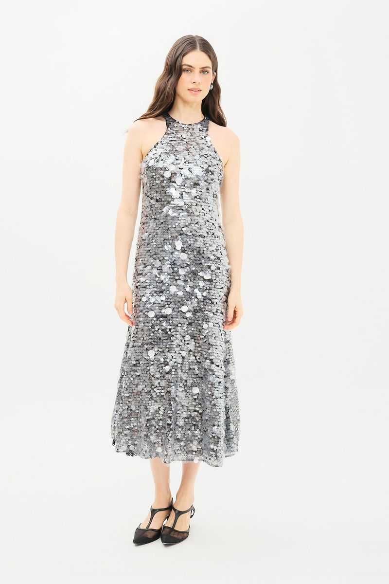 Vestido Longo Paete Glass Gaia Nk - PRETO 0