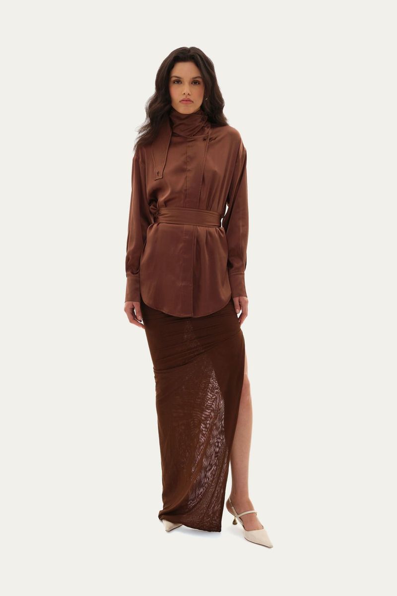 Camisa Manga Longa Soie Francesca - MARROM 2