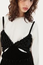 Vestido Veludo Listras Amora Nk - PRETO 1