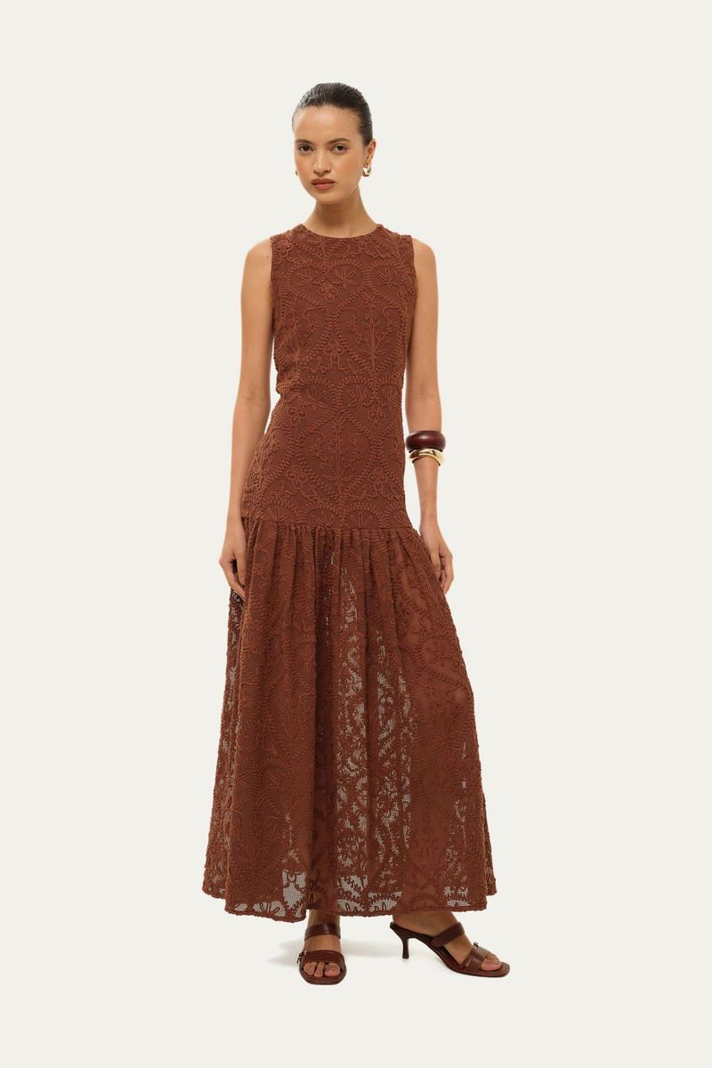 Vestido Sem Mangas Martha Linnen - MARROM 0