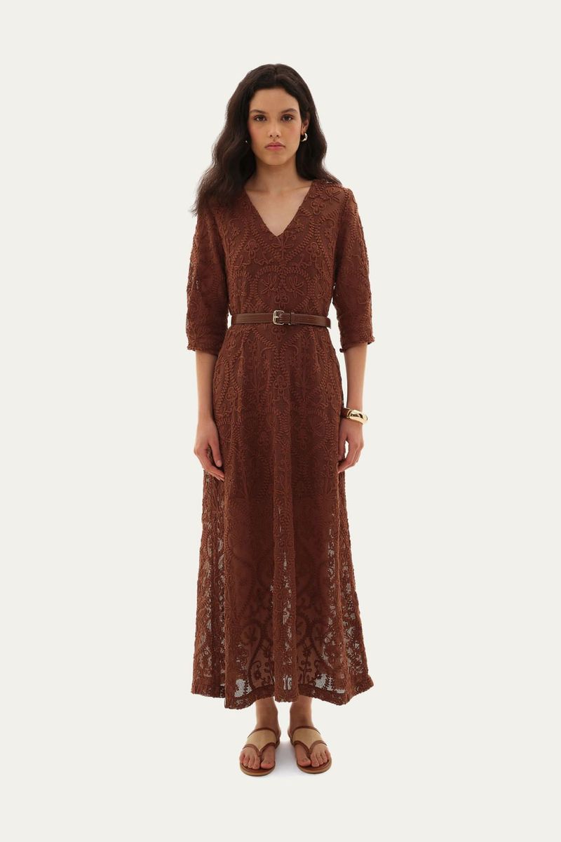 Vestido Mangas Martha Linnen - MARROM 0