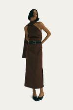 Vestido Longo Cachecol Septi me  tage - MARROM 0