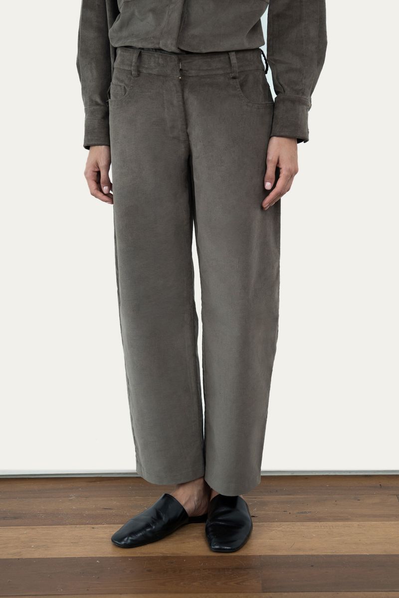 Calça Barrel Veludo Cotelê Cinza Lourie - CINZA PP