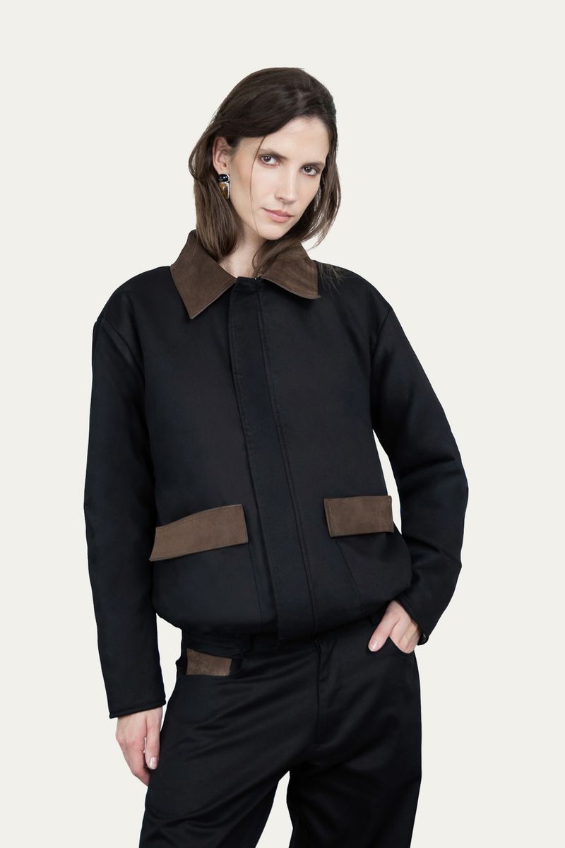Jaqueta Gola Camurça Preta Lourie - PRETO P