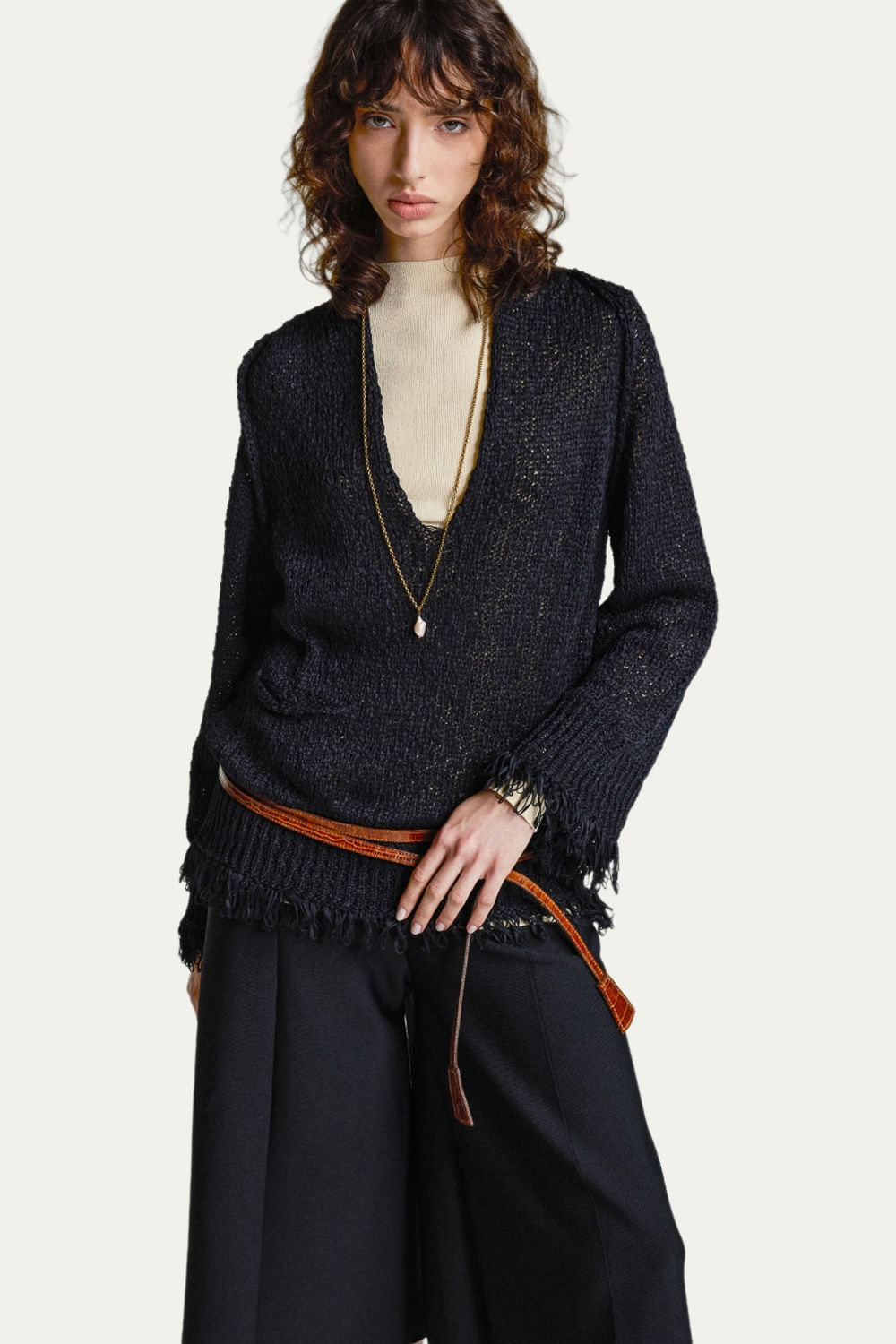 Maxi Pull Franjas Maria Pavan - PRETO M