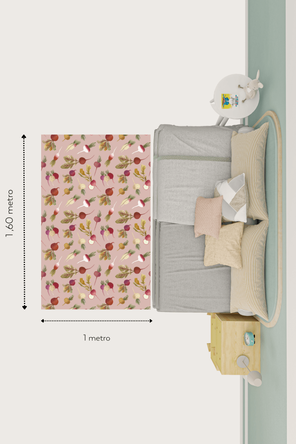 Tapete Playmat Retangular Rabanetes Edamami + The Kid´s List - Rosa 100X160